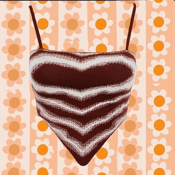 Brown Heart Wave Knit Crop Top - Picture 4 of 4